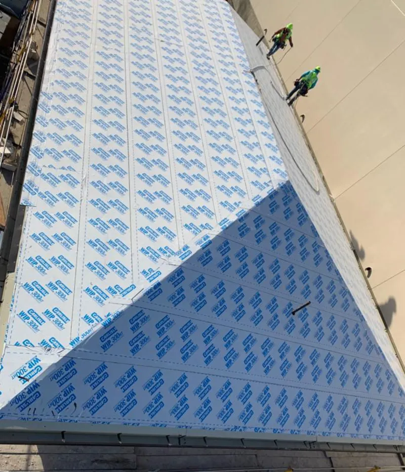 Professional roofers installing underlayment on a metal roof in Waterloo